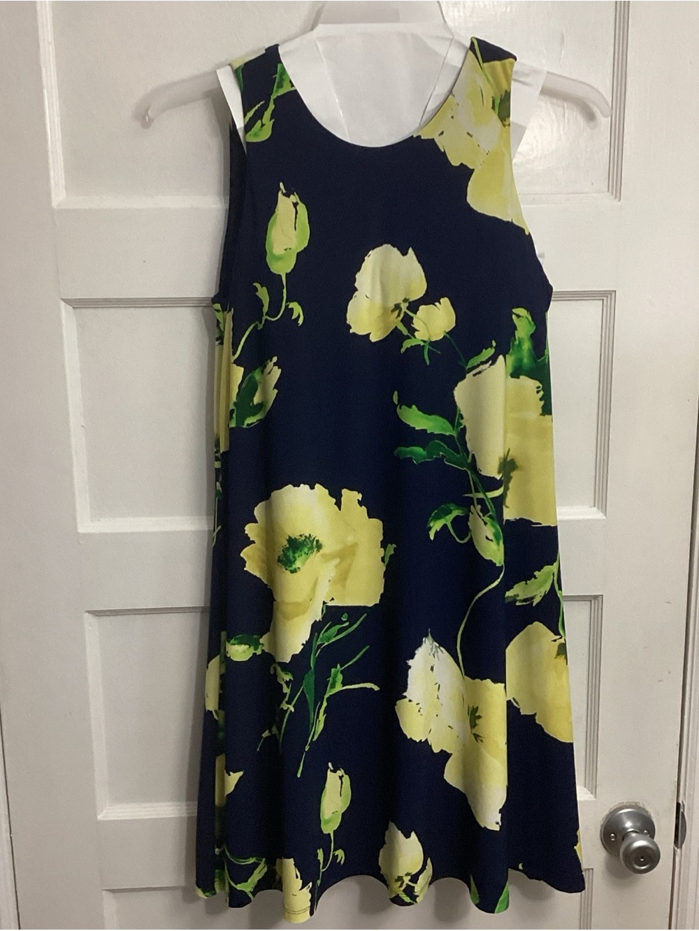 Anne Klein Navy Floral Sleeveless Midi Dress with Yellow & Green Accents